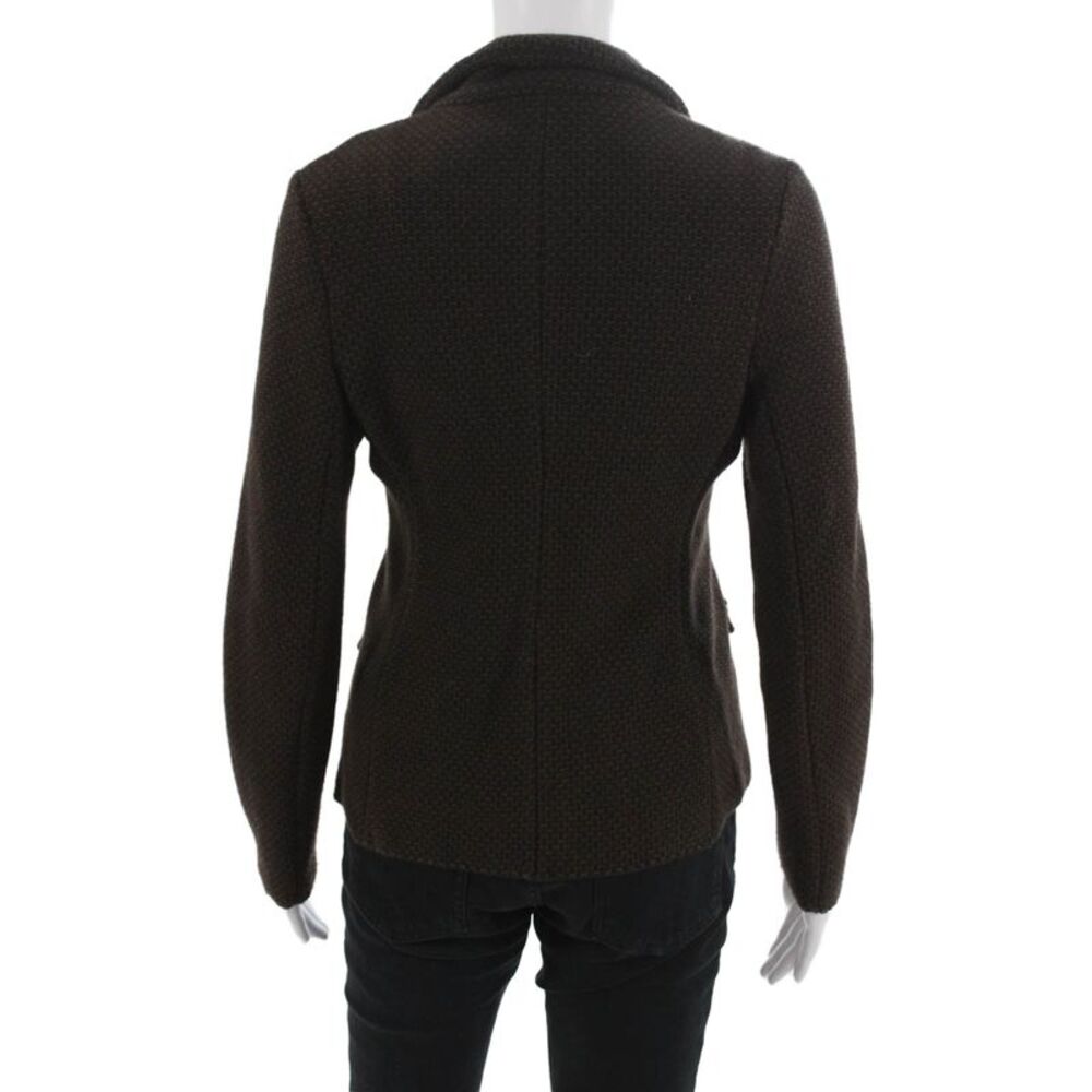 Lamberto Losani Women Brown Collared Geometric Button Blazer Wool Size 42 - Picture 4 of 8